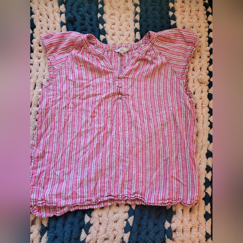 Time and Tru Pink and White Striped Top